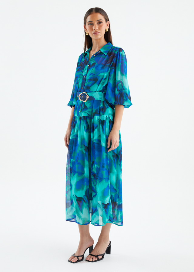 Aleera Midi Dress - Blue Floral