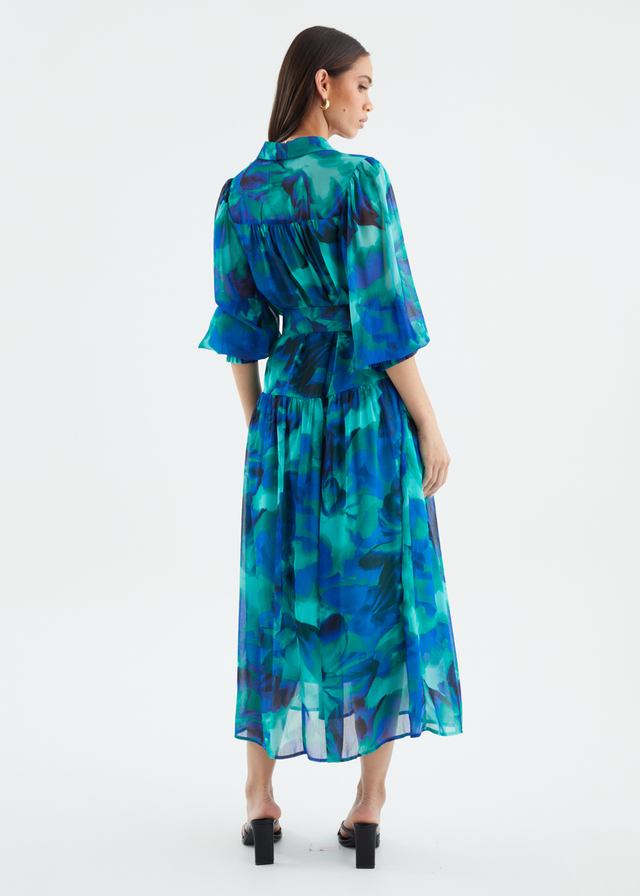 Aleera Midi Dress - Blue Floral