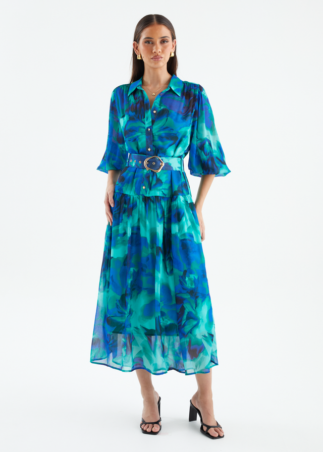 Aleera Midi Dress - Blue Floral