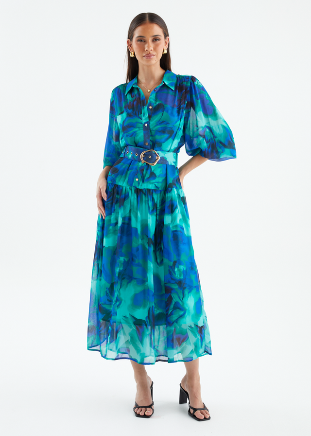 Aleera Midi Dress - Blue Floral