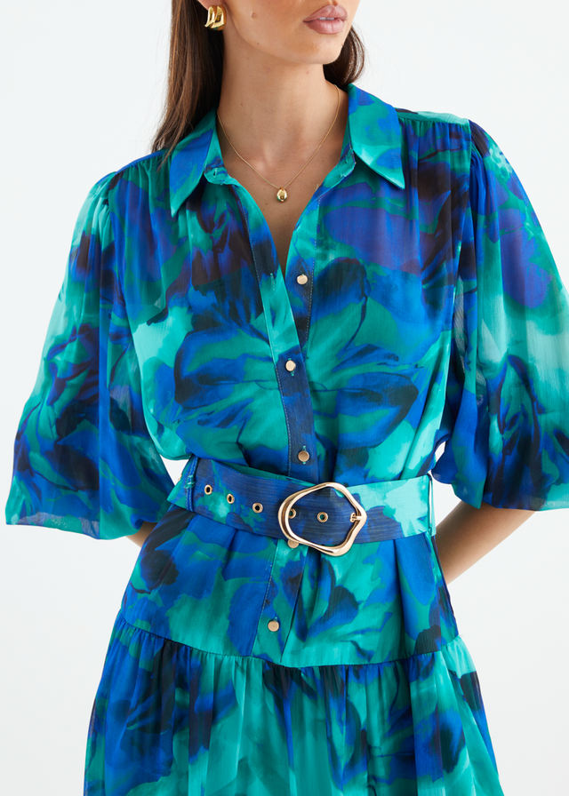 Aleera Midi Dress - Blue Floral