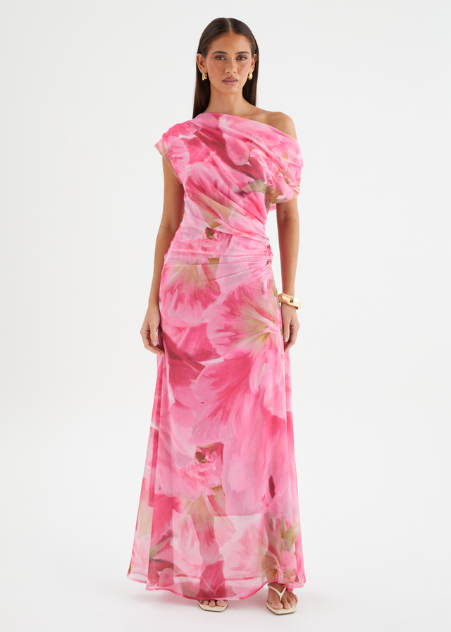 Olsen Off Shoulder Maxi Dress - Pink Aster