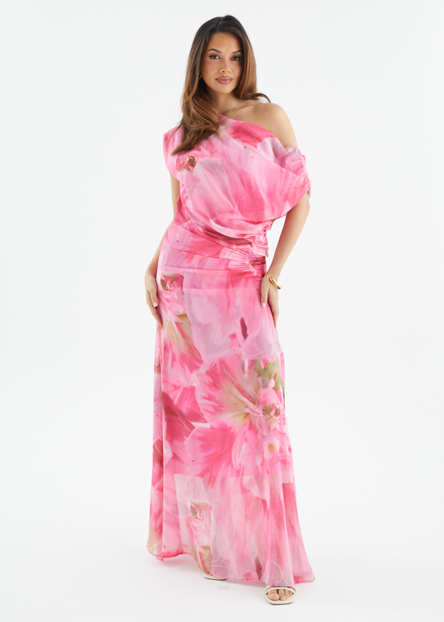 Olsen Off Shoulder Maxi Dress - Pink Aster