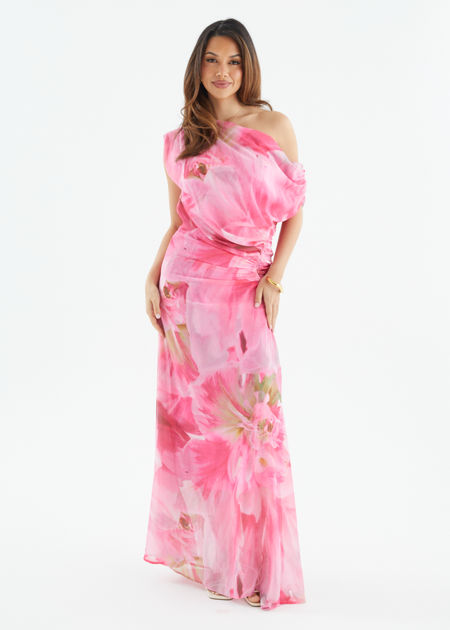 Olsen Off Shoulder Maxi Dress - Pink Aster