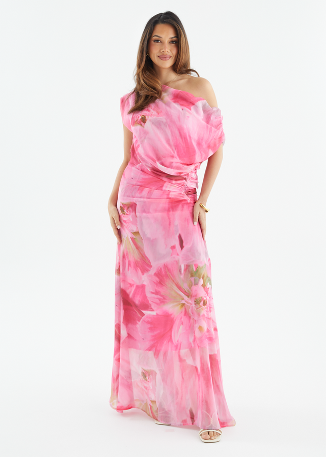 Olsen Off Shoulder Maxi Dress - Pink Aster