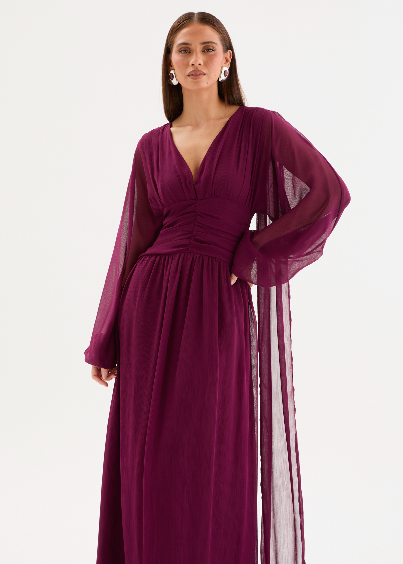 plum wedding guest dresses Elegant Dress Mother of the Groom Dress Long Sleeve Satin Dress Handmade Long Dress V-neck Unique Evening Maxi meticulously crafted from luxurious satin Ever-Pretty Women's Formal Dress A