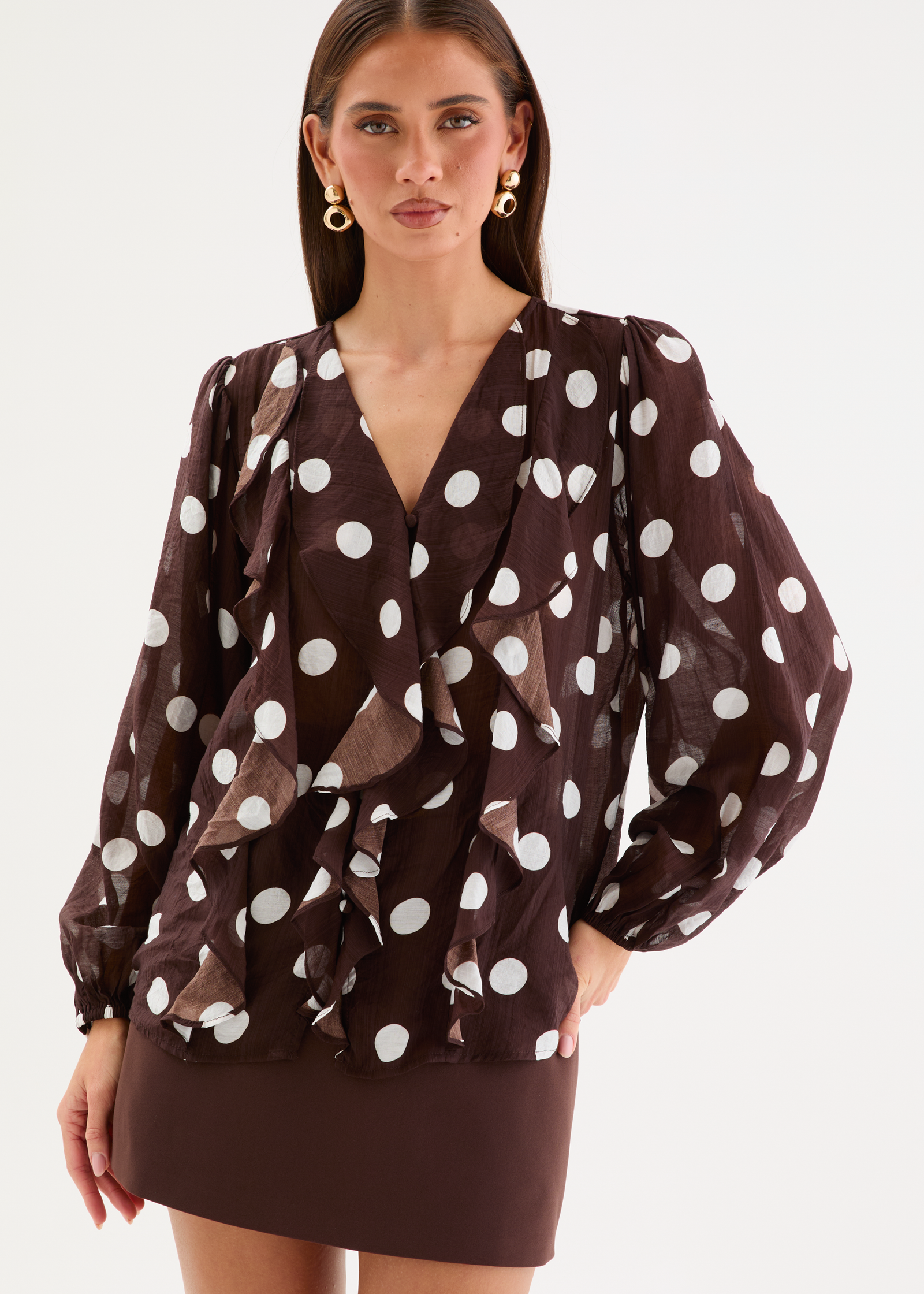 Kammie Blouse - Chocolate Polka – Gingham & Heels