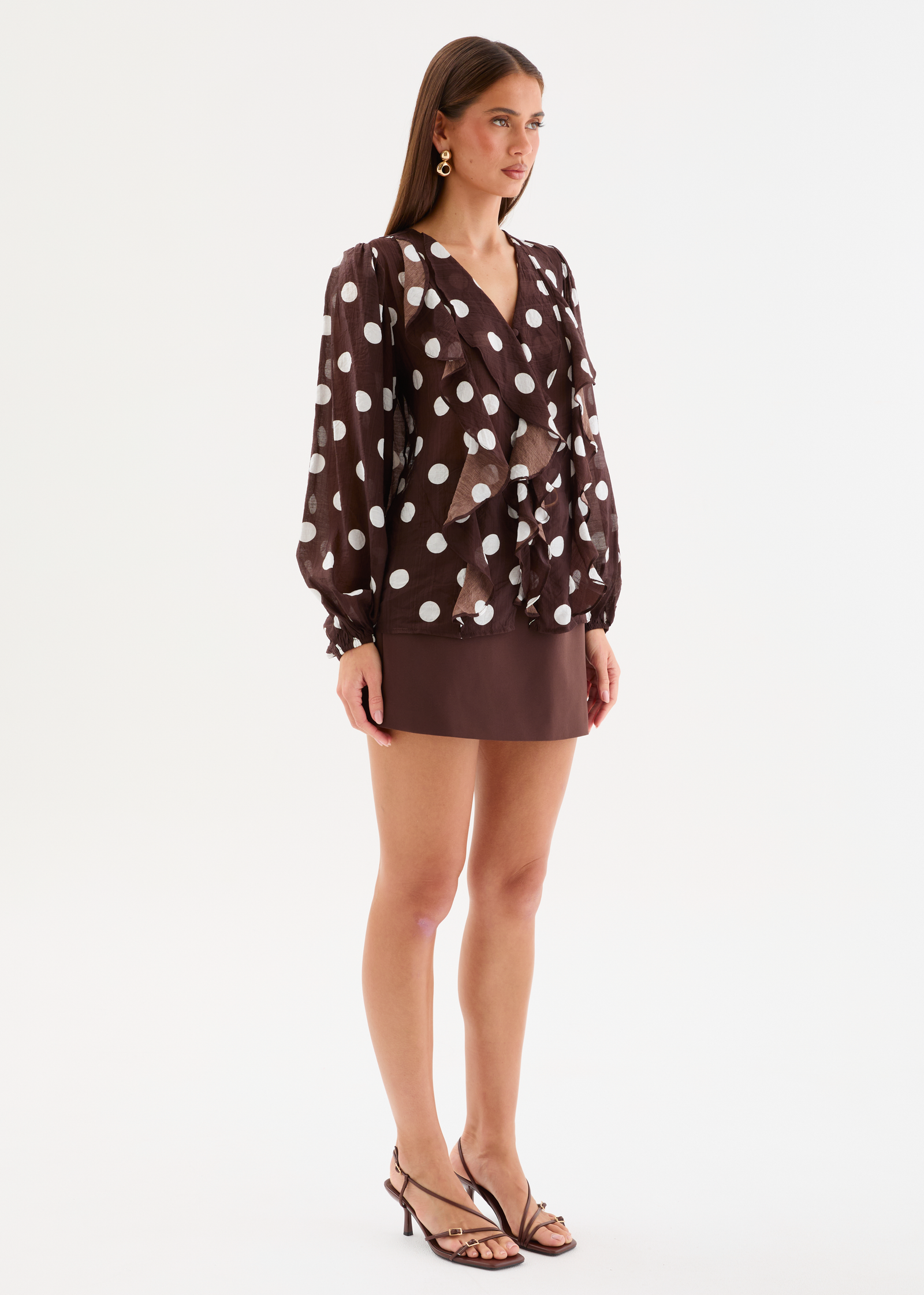 Kammie Blouse - Chocolate Polka – Gingham & Heels