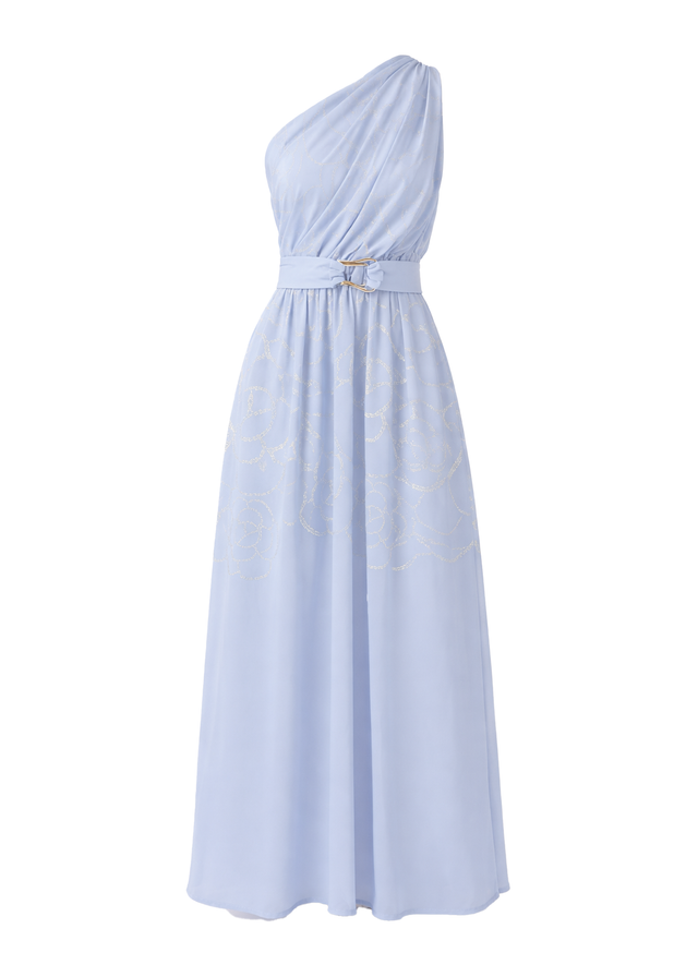 Korah One Shoulder Midi Dress - Blue Abstract