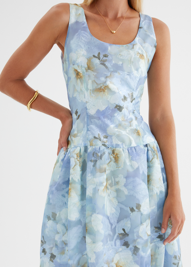 Milly Maxi Dress - Azure Petals Gingham & Heels Milly Maxi Dress - Azure Petals Gingham & Heels