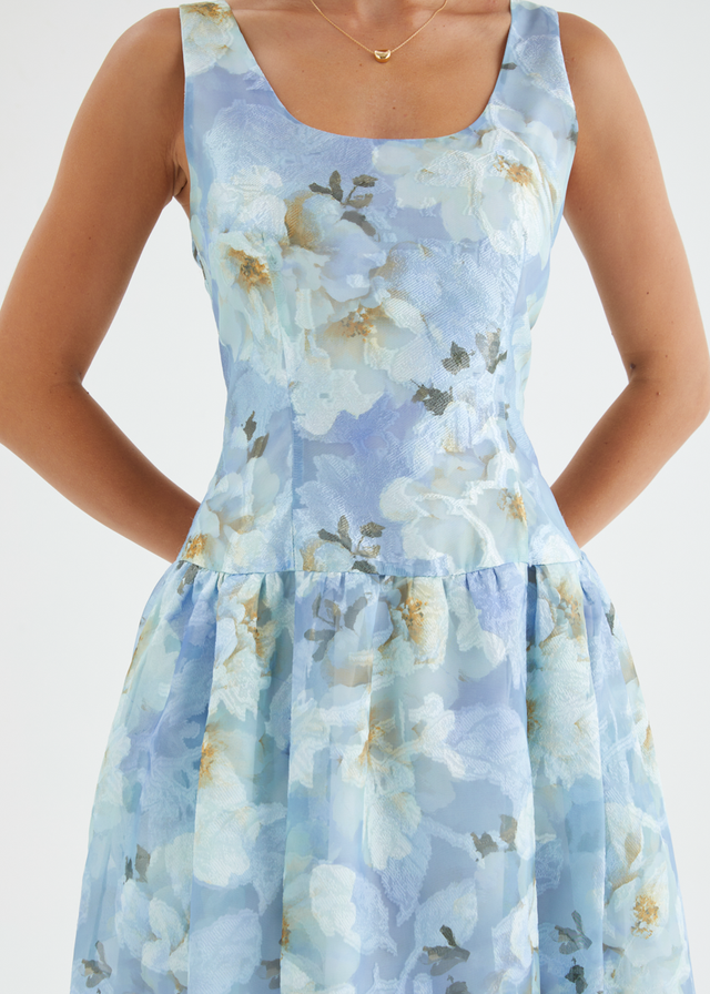 Milly Maxi Dress - Azure Petals Gingham & Heels Milly Maxi Dress - Azure Petals Gingham & Heels