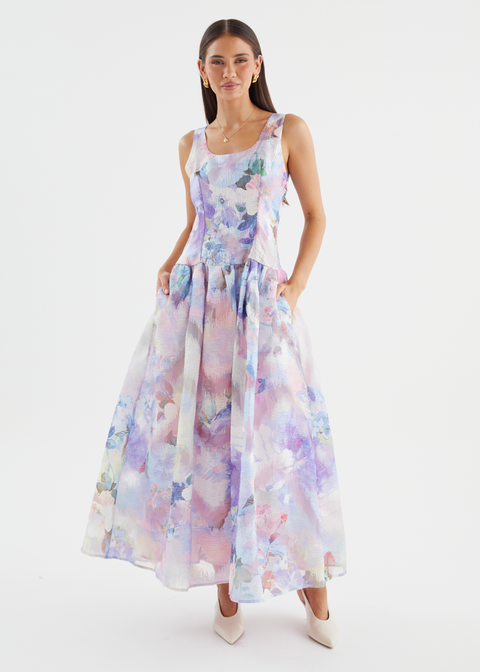 Milly Maxi Dress - Lilac Watercolour  Gingham & Heels