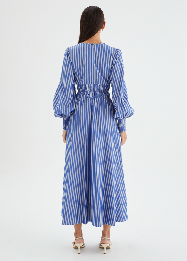 Deanna Midi Dress - Blue Stripe