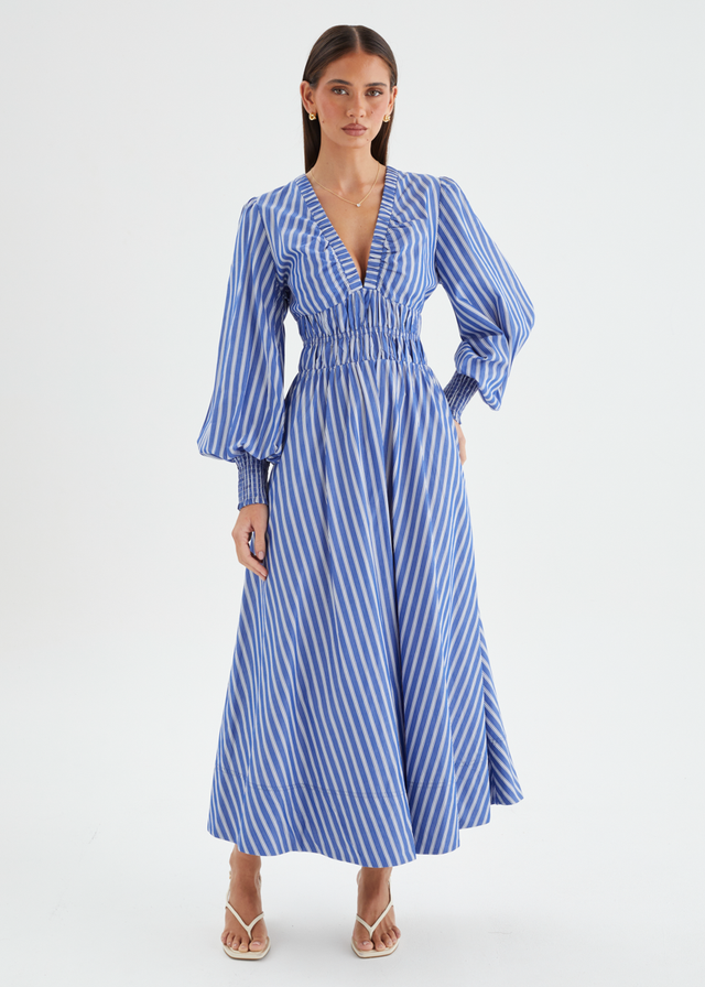 Deanna Midi Dress - Blue Stripe Gingham & Heels Deanna Midi Dress - Blue Stripe Gingham & Heels