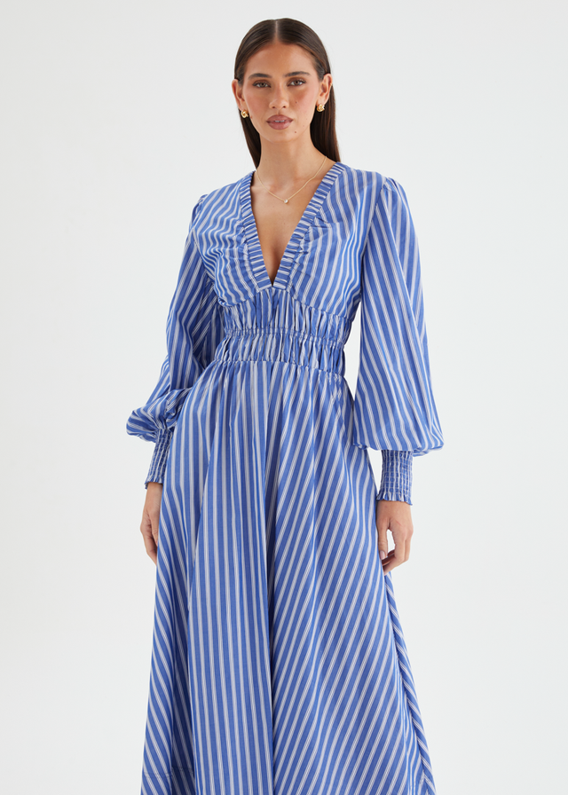 Deanna Midi Dress - Blue Stripe