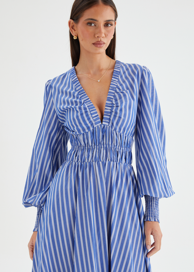 Deanna Midi Dress - Blue Stripe