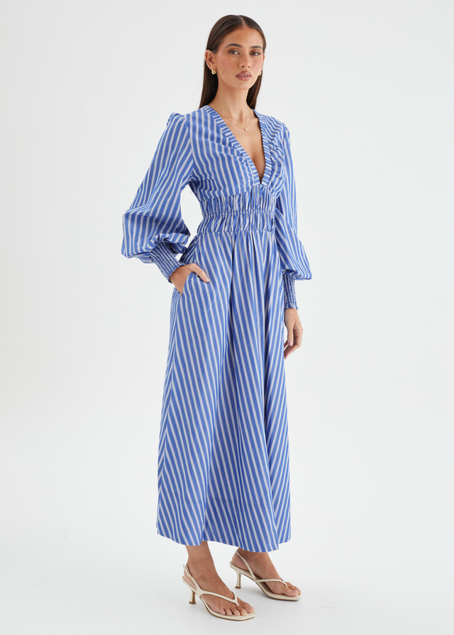 Deanna Midi Dress - Blue Stripe