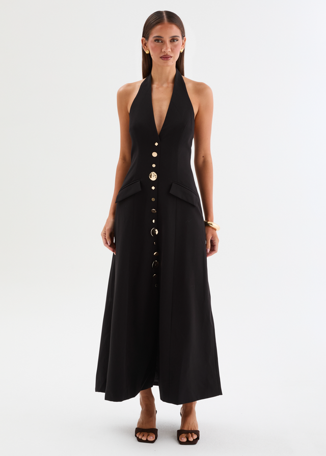 Shannia Halter Midi Dress - Black