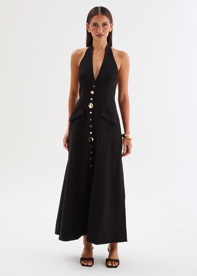 Shannia Halter Midi Dress - Black
