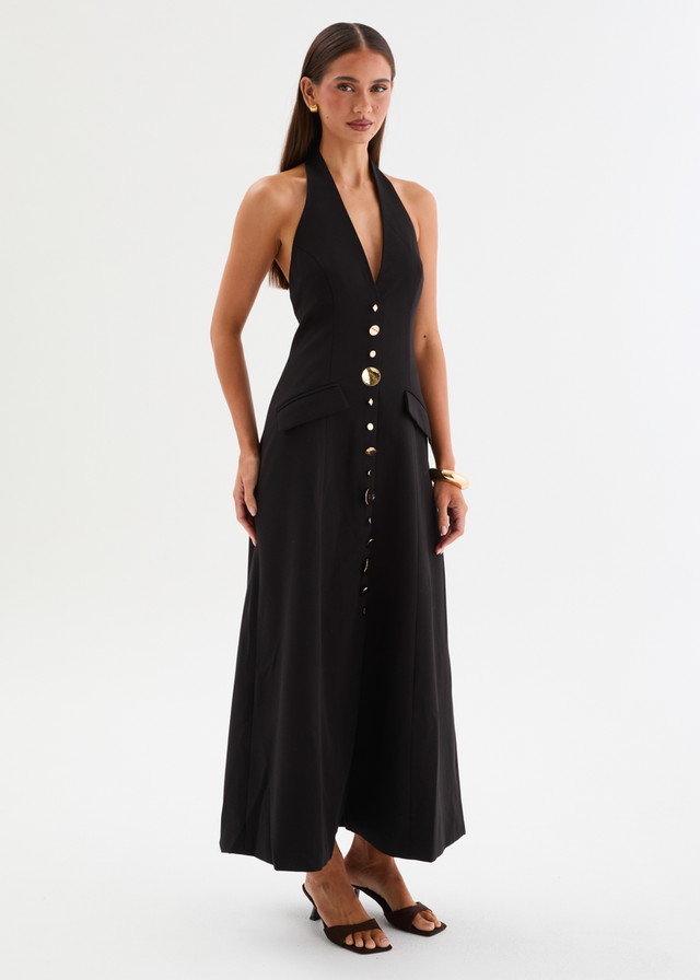 Shannia Halter Midi Dress - Black