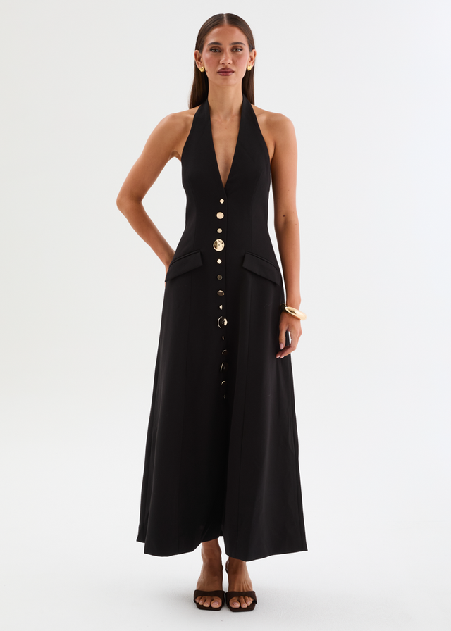 Shannia Halter Midi Dress - Black