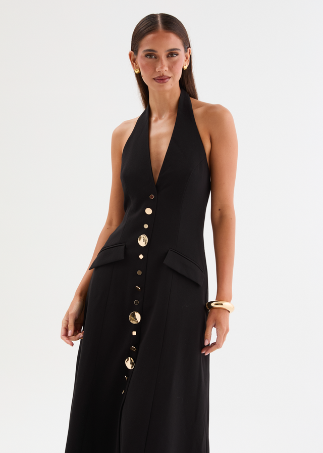 Shannia Halter Midi Dress - Black