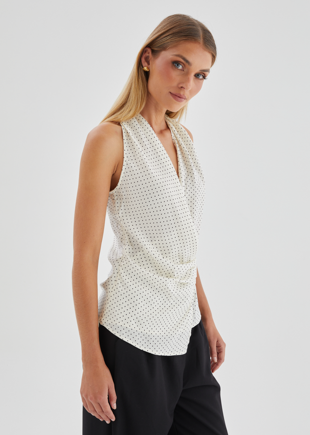 Angela Top - White Polka Dot