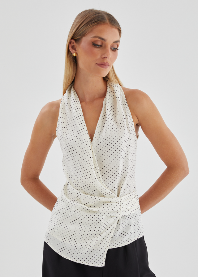 Angela Top - White Polka Dot