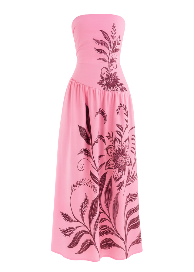 Zahley Strapless Maxi Dress - Magenta Bloom