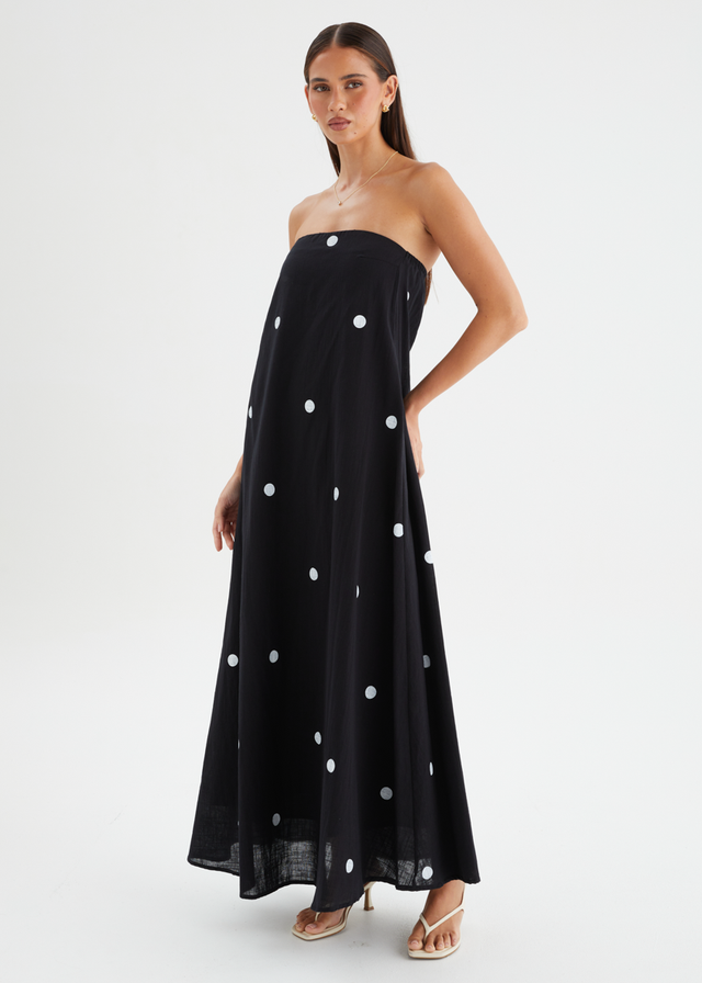 Remora Strapless Maxi Dress - Black Polka