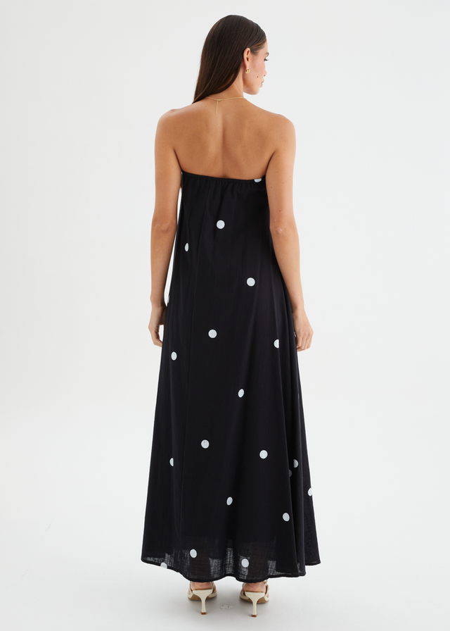 Remora Strapless Maxi Dress - Black Polka