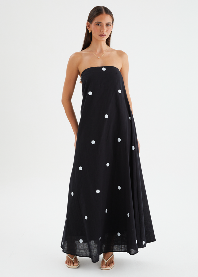 Remora Strapless Maxi Dress - Black Polka