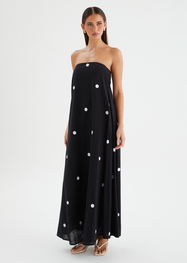 Remora Strapless Maxi Dress - Black Polka