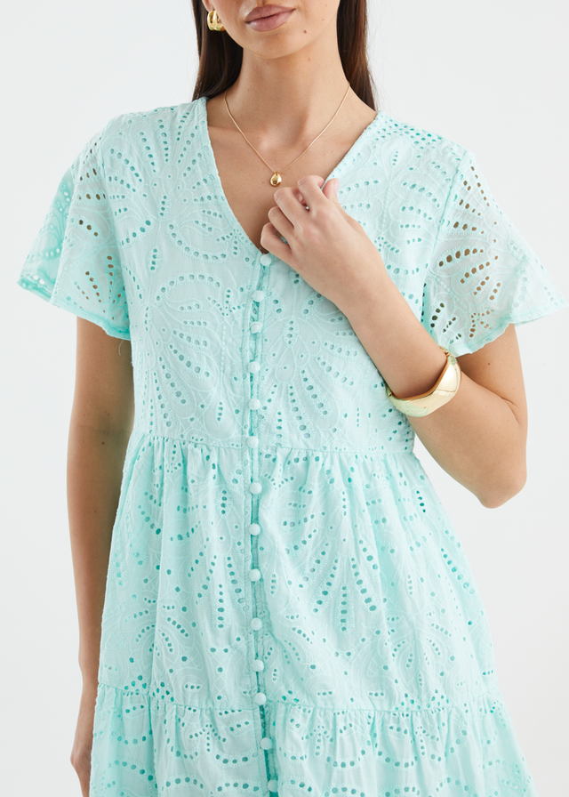 Marika Dress - Mint Anglaise