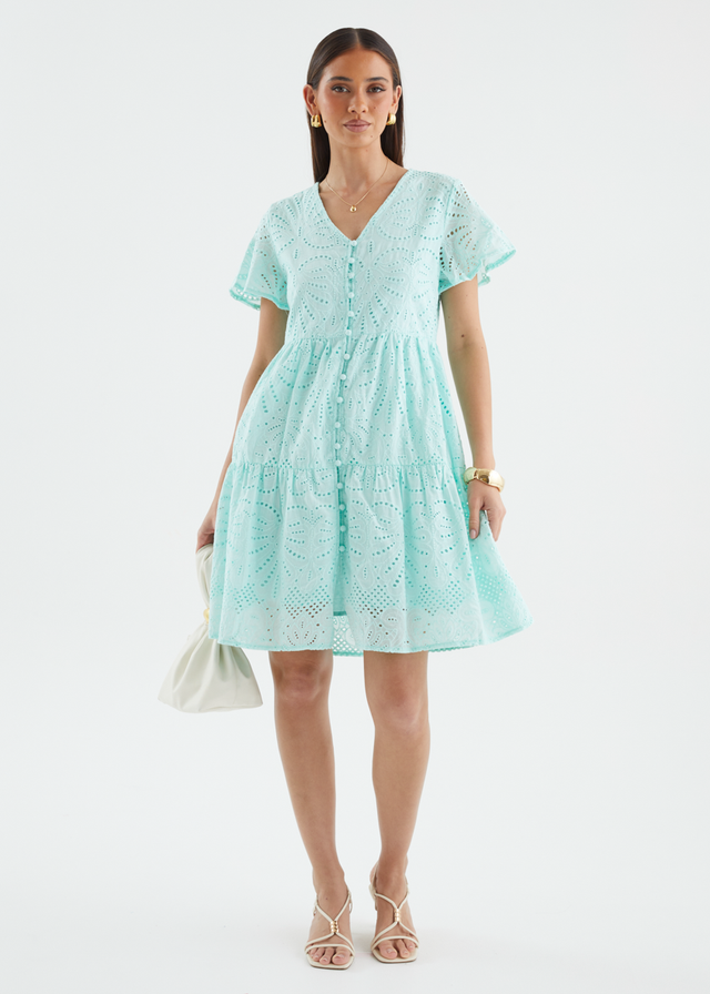 Marika Dress - Mint Anglaise