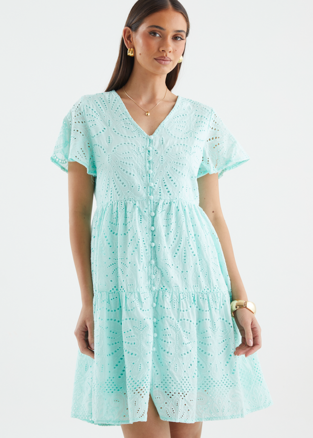 Marika Dress - Mint Anglaise