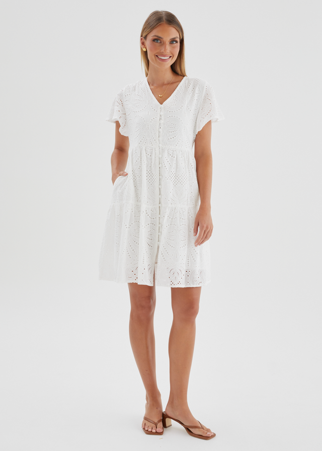 Marika Dress - White Anglaise