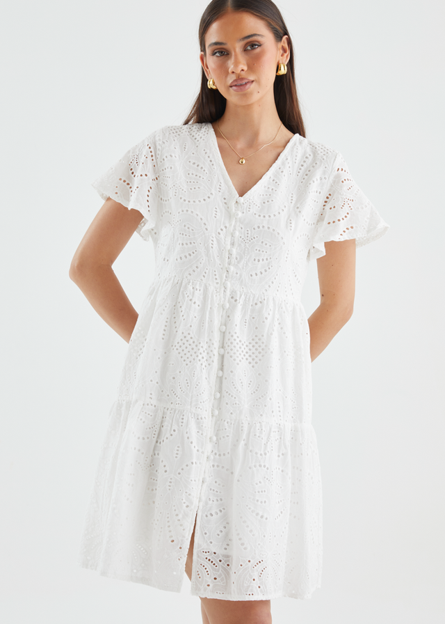 Marika Dress - White Anglaise