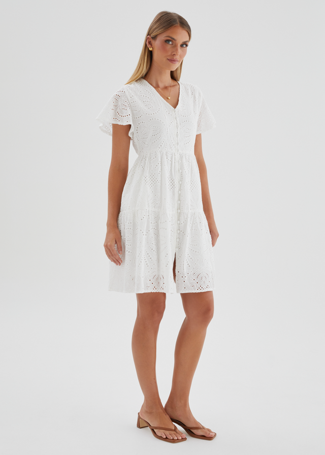 Marika Dress - White Anglaise