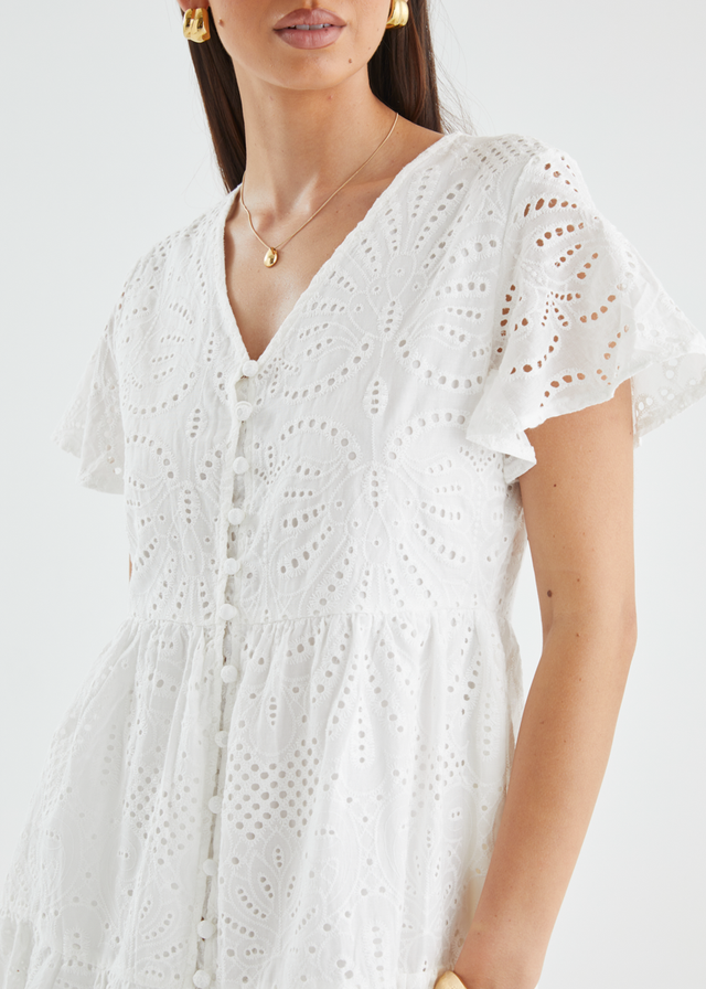 Marika Dress - White Anglaise