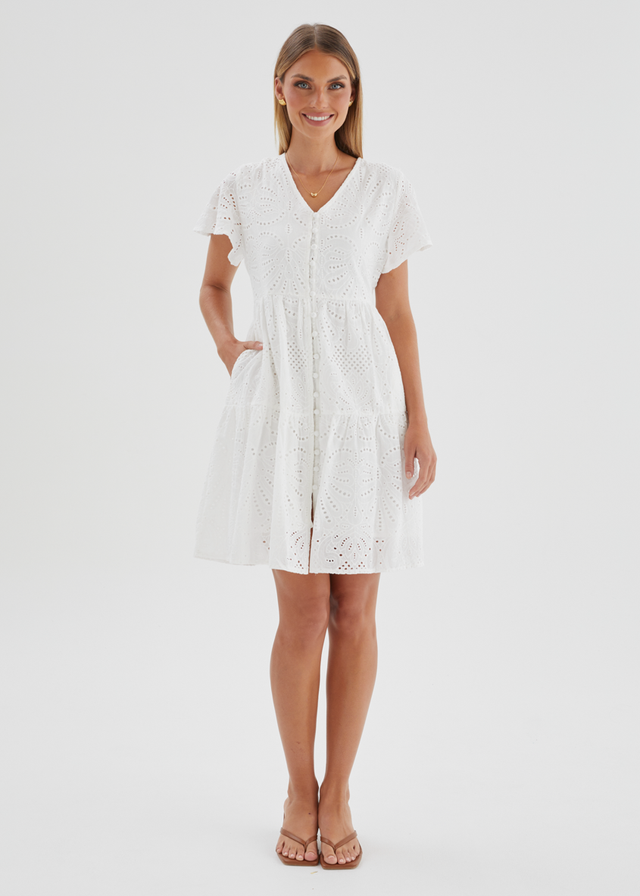 Marika Dress - White Anglaise