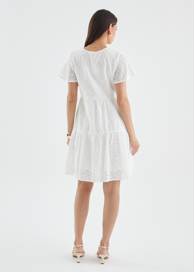 Marika Dress - White Anglaise