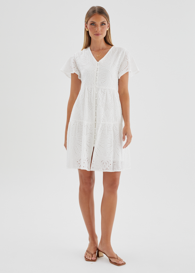Marika Dress - White Anglaise