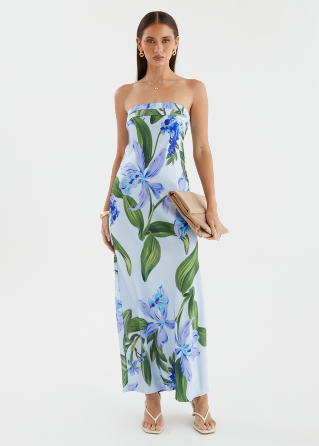 Jamie Strapless Maxi Dress - Blue Floral Gingham & Heels Jamie Strapless Maxi Dress - Blue Floral Gingham & Heels