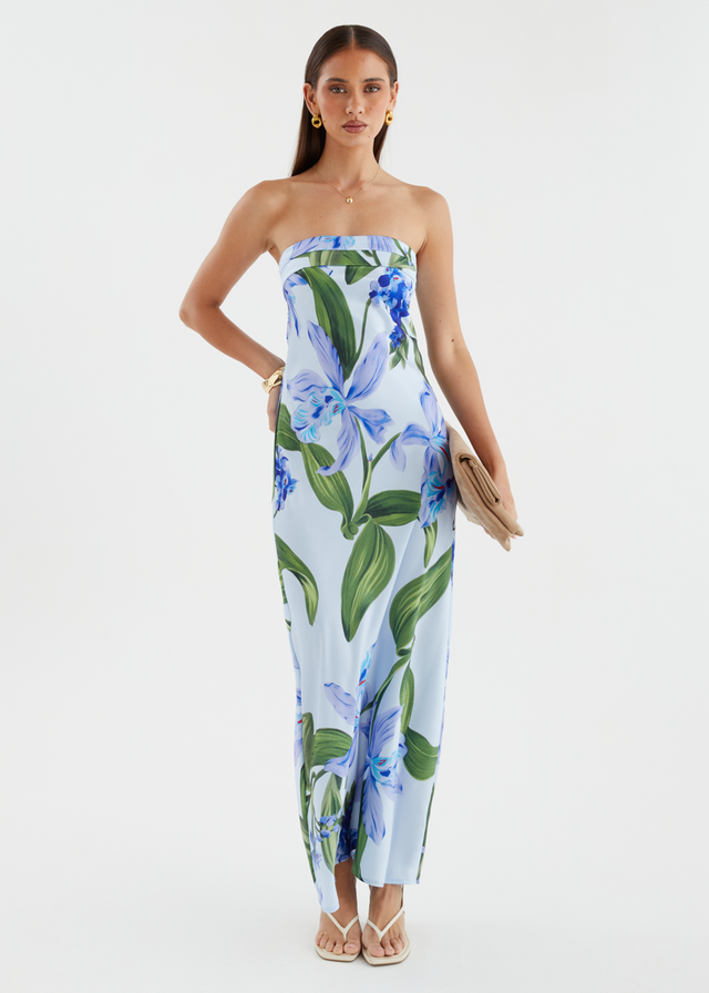 Jamie Strapless Maxi Dress - Blue Floral