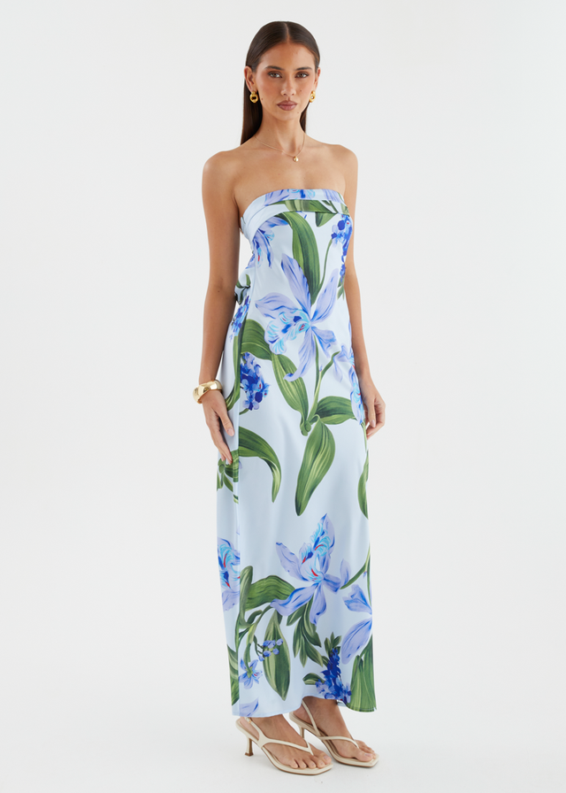 Jamie Strapless Maxi Dress - Blue Floral