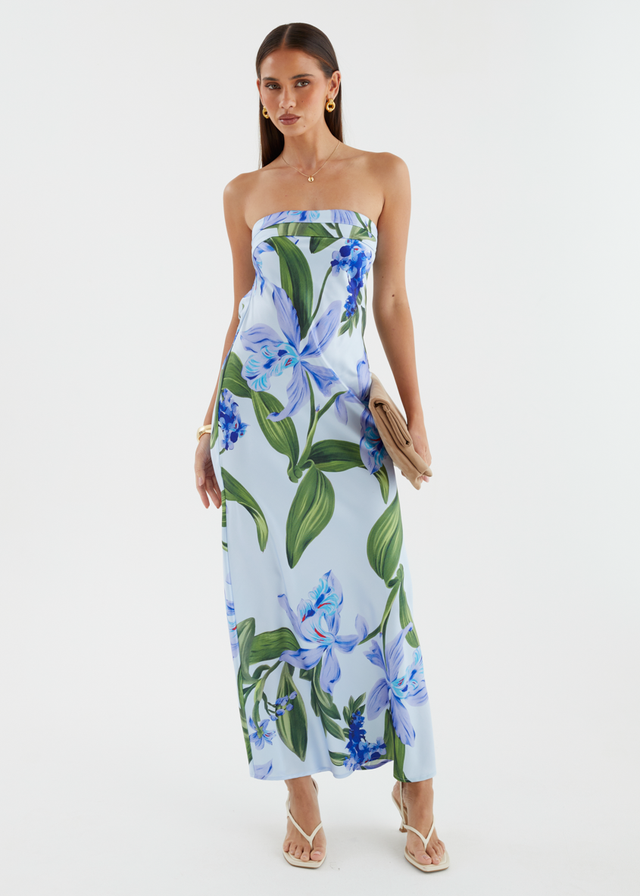 Jamie Strapless Maxi Dress - Blue Floral