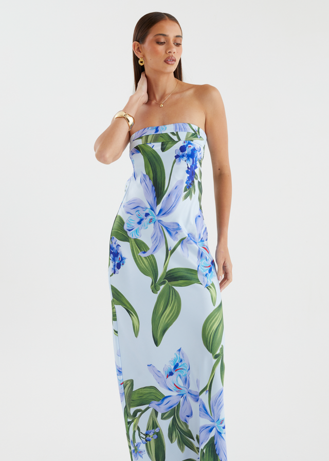 Jamie Strapless Maxi Dress - Blue Floral