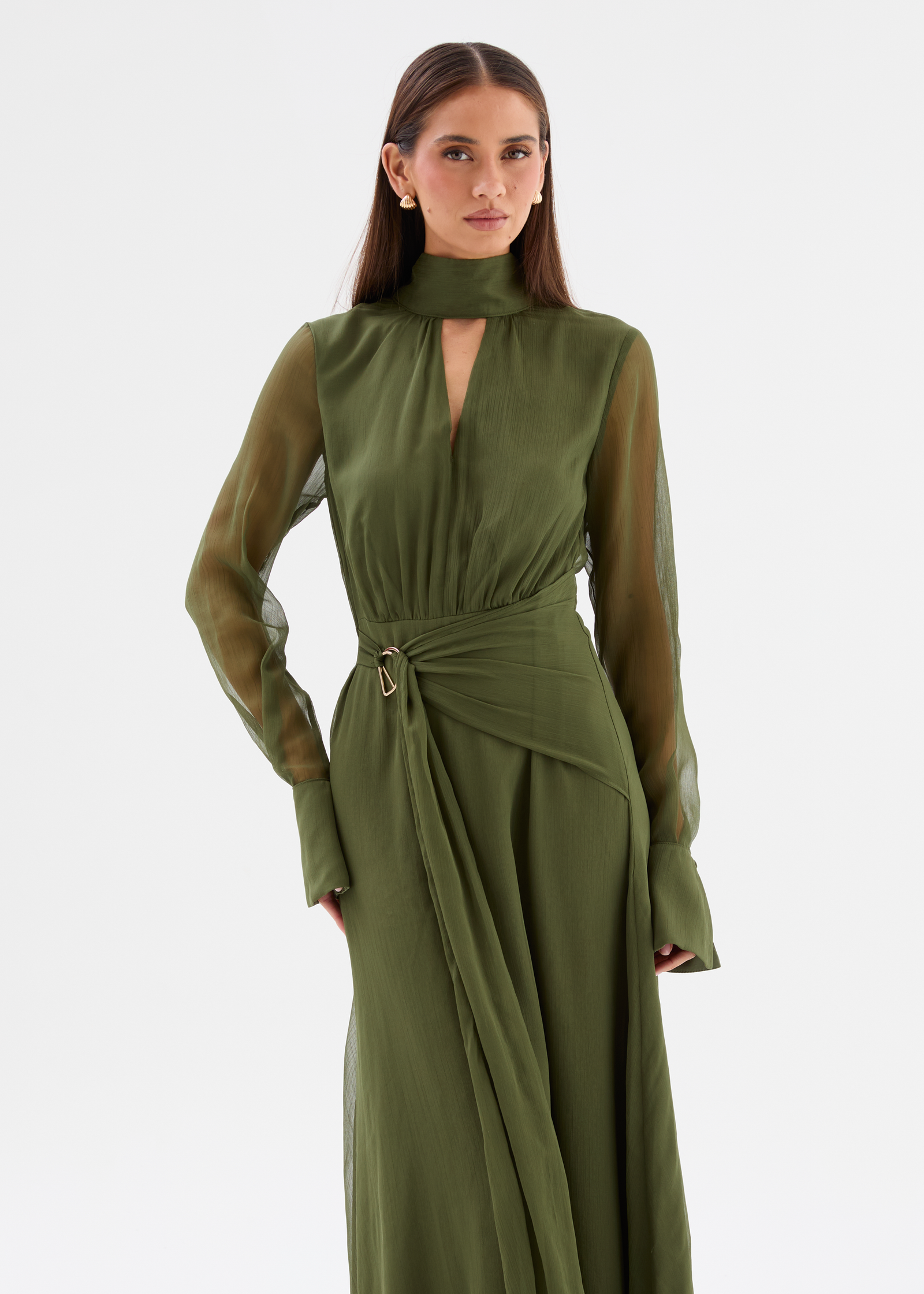 bump friendly long sleeve dresses Monroe Maxi Dress with Long Sleeves in Olive Green- Bump Friendly *Final Sale* Small
