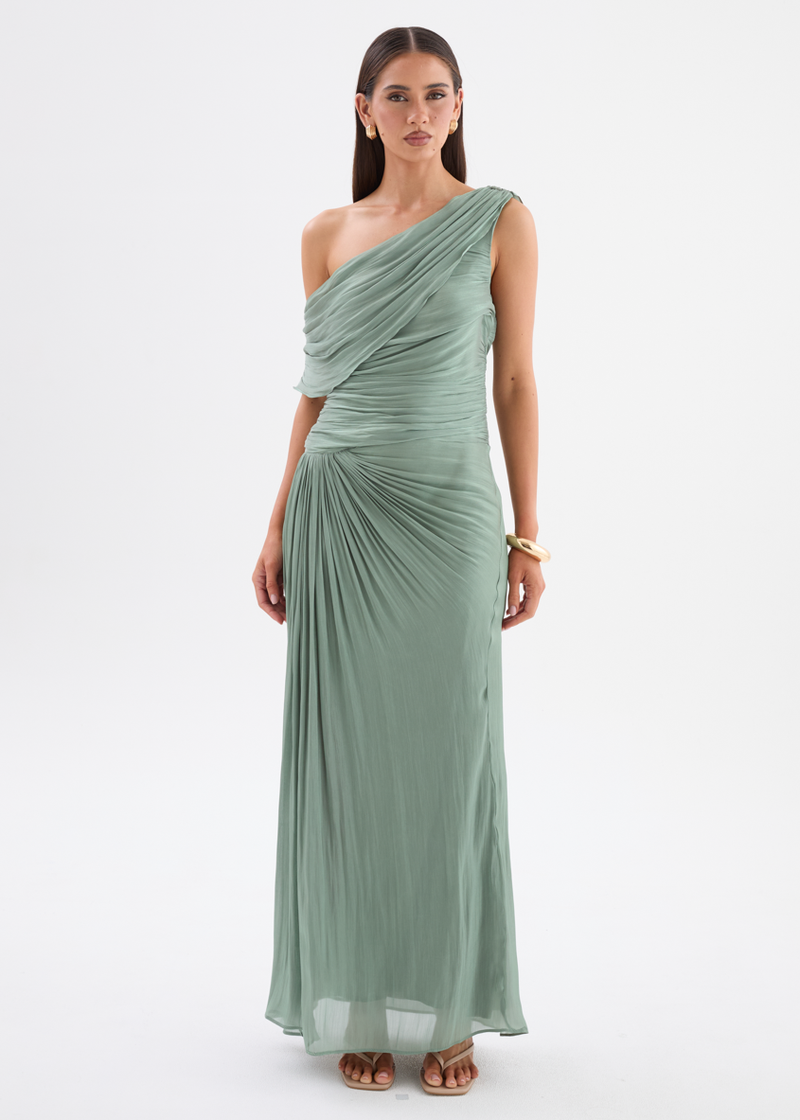 sage green organza dress Eliana Drop Shoulder Maxi SIZE::16x